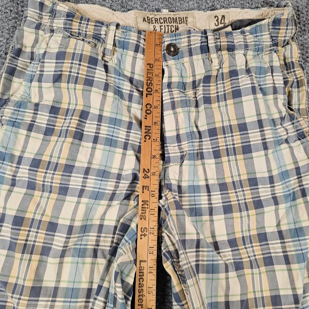 VTG Abercrombie & Fitch Mens Plaid Shorts Blue Green Tan Cotton Size‎ 34 Casual